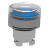 Head for illuminated push button, Harmony XB4, metal, blue flush, 22mm, universal LED, spring return, clear boot