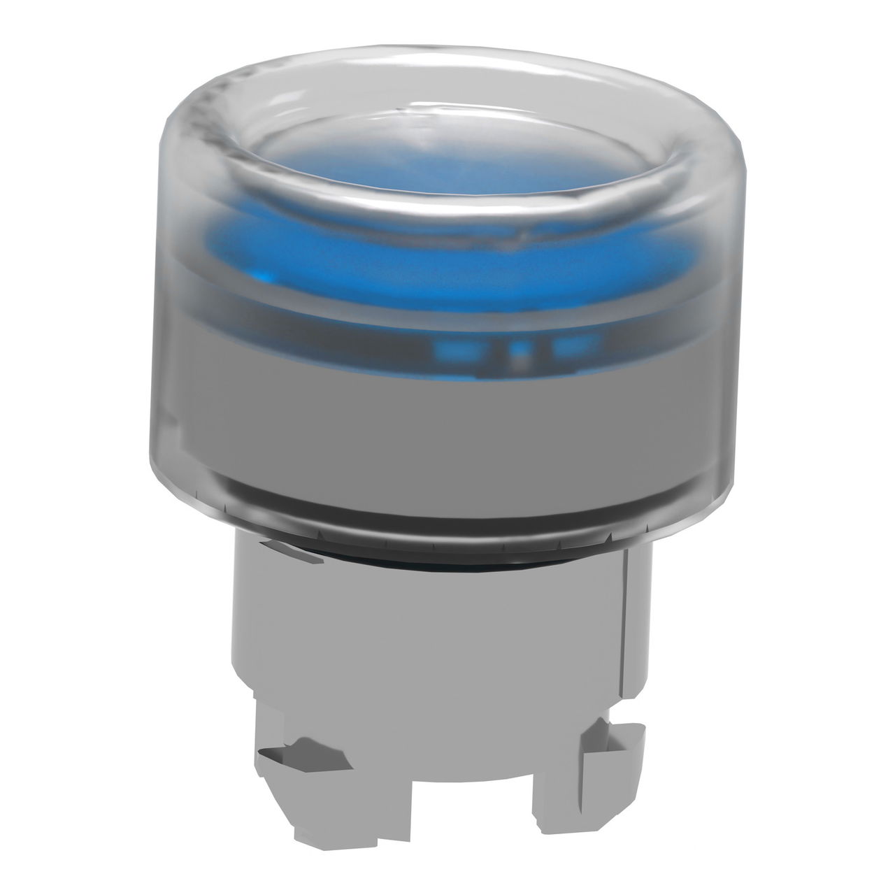 Head for illuminated push button, Harmony XB4, metal, blue flush, 22mm, universal LED, spring return, clear boot – Image 3 of 9