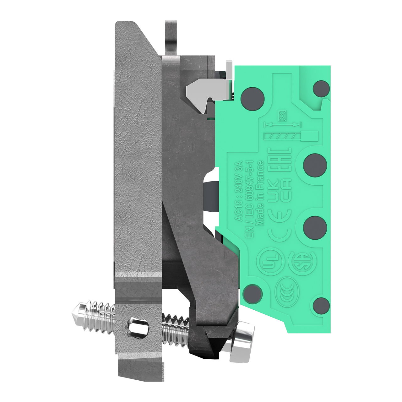 Complete body contact assembly, Harmony XB4, single contact, with fixing collar, metal, 1 NO, compact push in terminals – Image 6 of 10