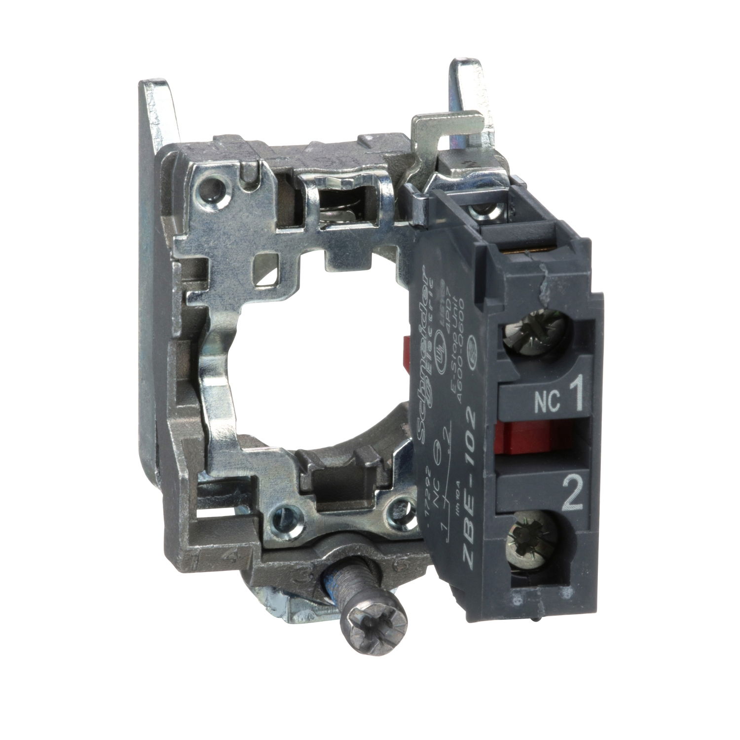 Single contact block with body/fixing collar, metal, screw clamp terminal, 1 NC