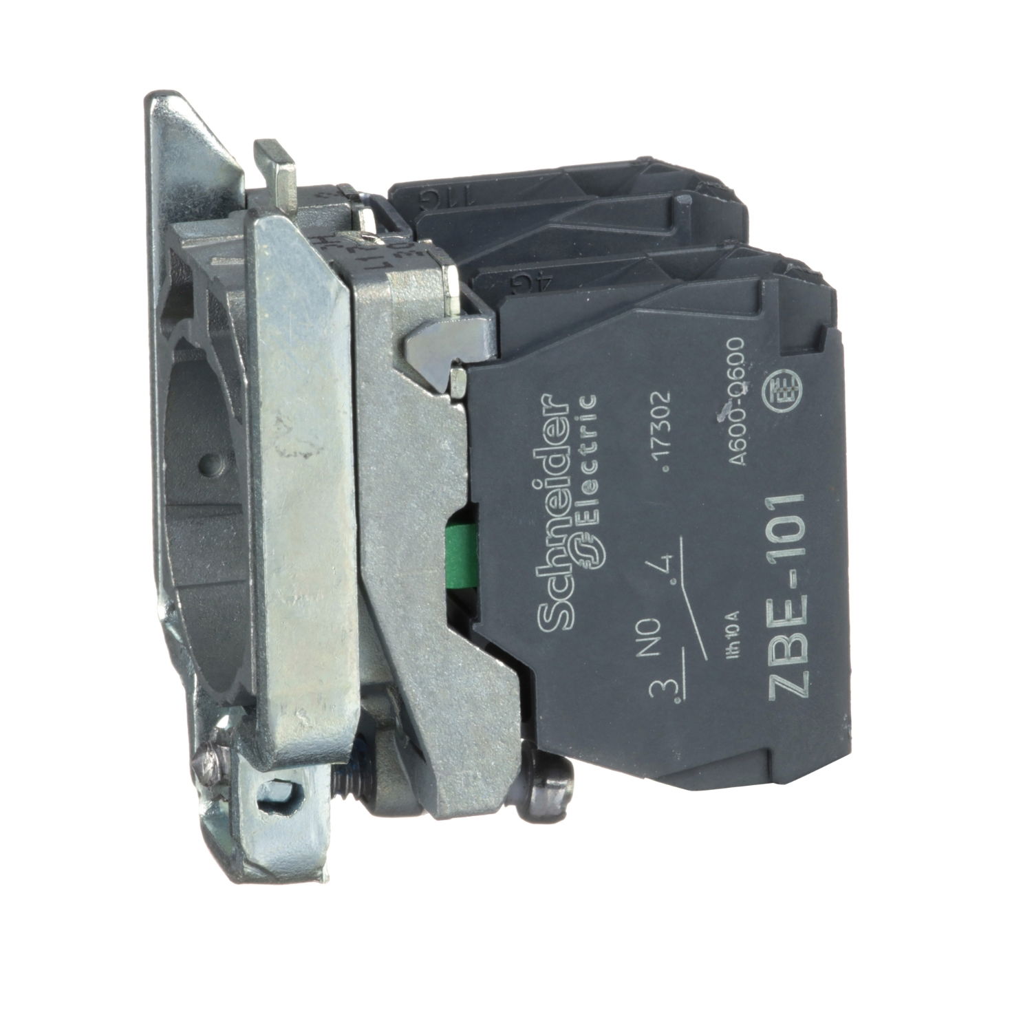 Single contact block with body/fixing collar, metal, screw clamp terminal, 2 NO