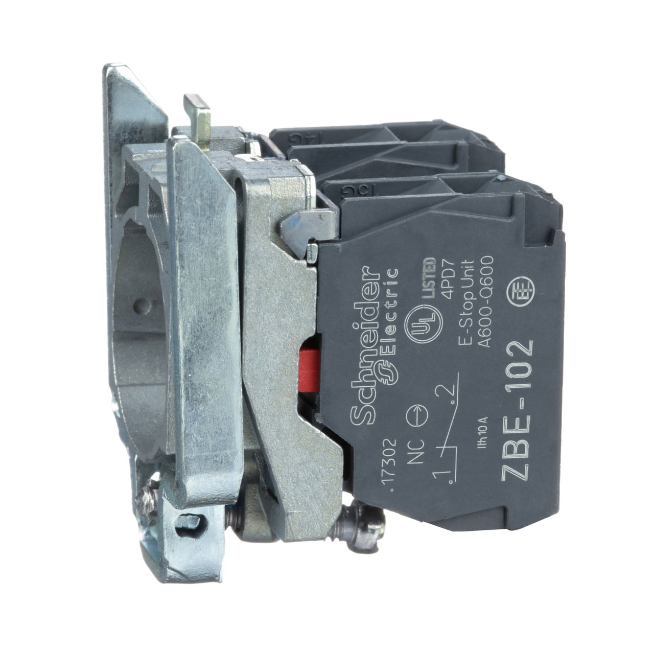 Single contact block with body/fixing collar, metal, screw clamp terminal, 2 NC