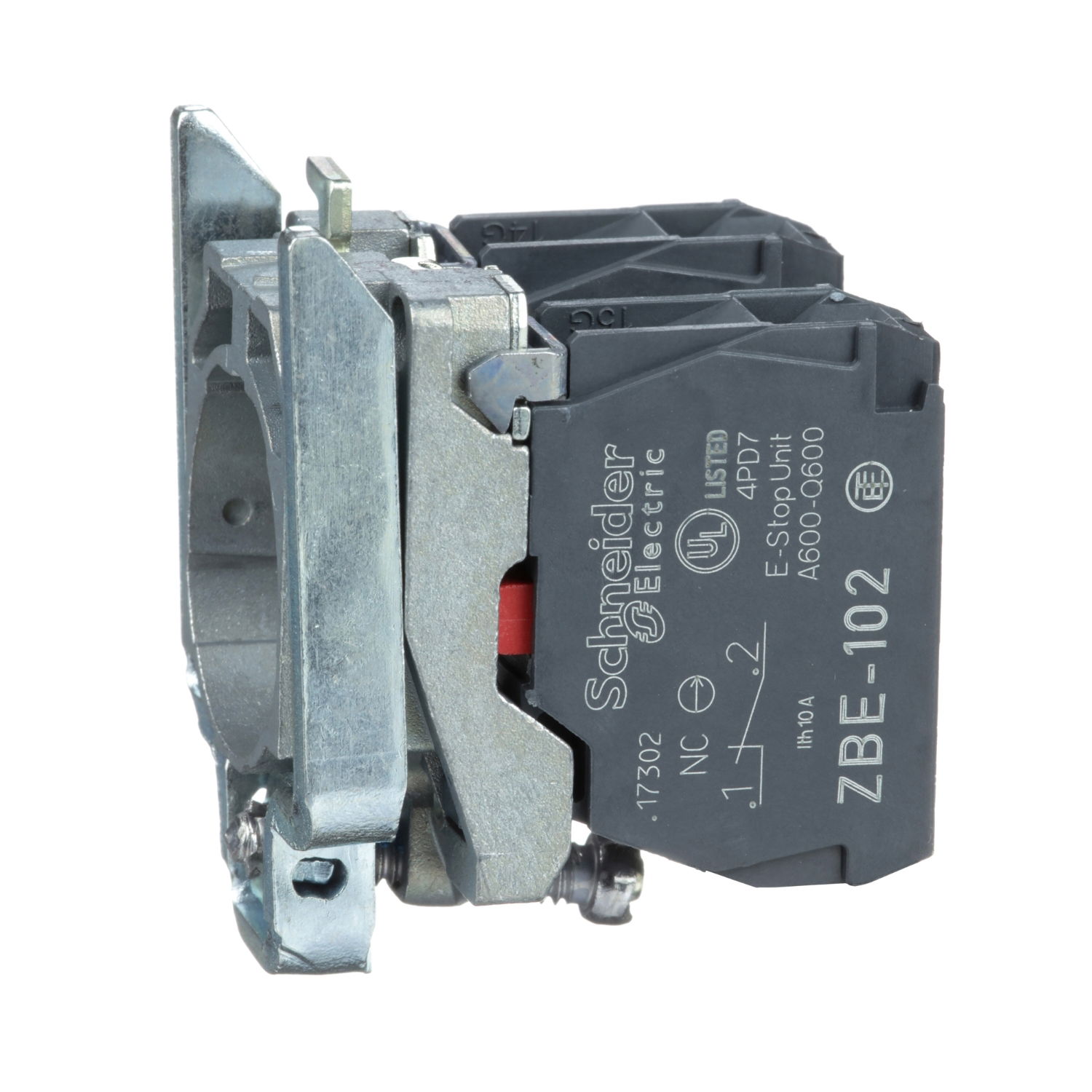 Single contact block with body/fixing collar, metal, screw clamp terminal, 2 NC