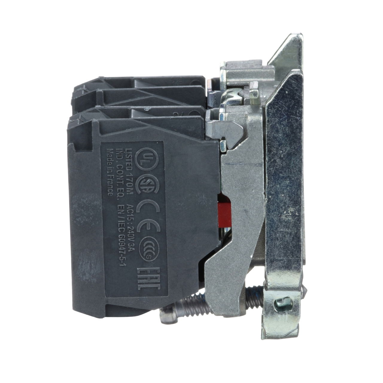 Single contact block with body/fixing collar, metal, screw clamp terminal, 1 NO + 1 NC – Image 4 of 7