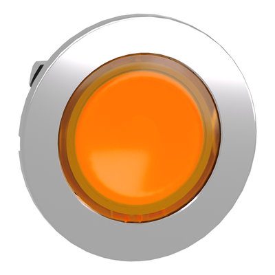 Head for illuminated push button, Harmony XB4, metal, orange flush mounted, 30mm, universal LED, unmarked