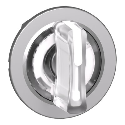Head for illuminated selector switch, Harmony XB4, metal, white handle, flush mounted, 30mm, universal LED, 3 positions