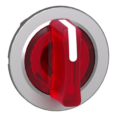 Head for illuminated selector switch, Harmony XB4, metal, red handle, flush mounted, 30mm, universal LED, 3 positions