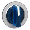 Head for illuminated selector switch, Harmony XB4, universal LED,  blue handle, flush, 30mm, 3 positions, spring return