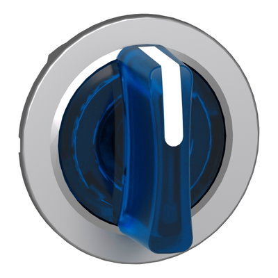 Head for illuminated selector switch, Harmony XB4, universal LED,  blue handle, flush, 30mm, 3 positions, spring return