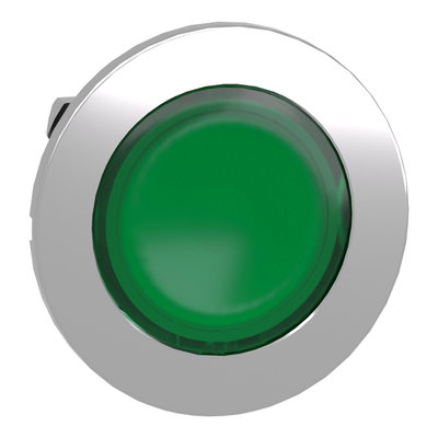 Head for pilot light, Harmony XB4, flush mounted, green, 30mm, with plain lens, universal LED