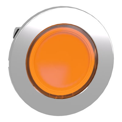 Head for illuminated push button, Harmony XB4, metal, orange flush, 30mm, spring return, universal LED, unmarked