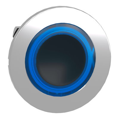 Head for illuminated push button, Harmony XB4, plastic, blue flush, 30mm, universal LED, spring return, illuminated ring