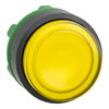 Head for illuminated push button, Harmony XB5, plastic, yellow projecting, 22mm, universal LED, push-push, unmarked