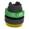 Head for illuminated push button, Harmony XB5, plastic, yellow projecting, 22mm, universal LED, push-push, unmarked
