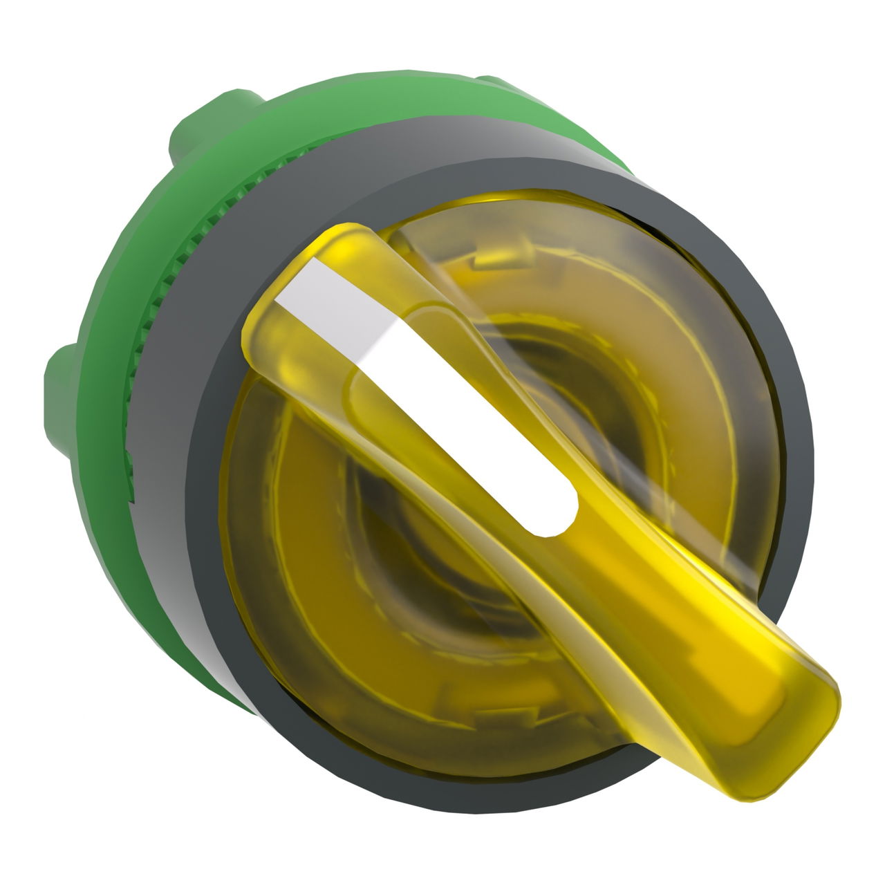 Head for illuminated selector switch, Harmony XB5, plastic, yellow handle, 22mm, universal LED, 2 positions