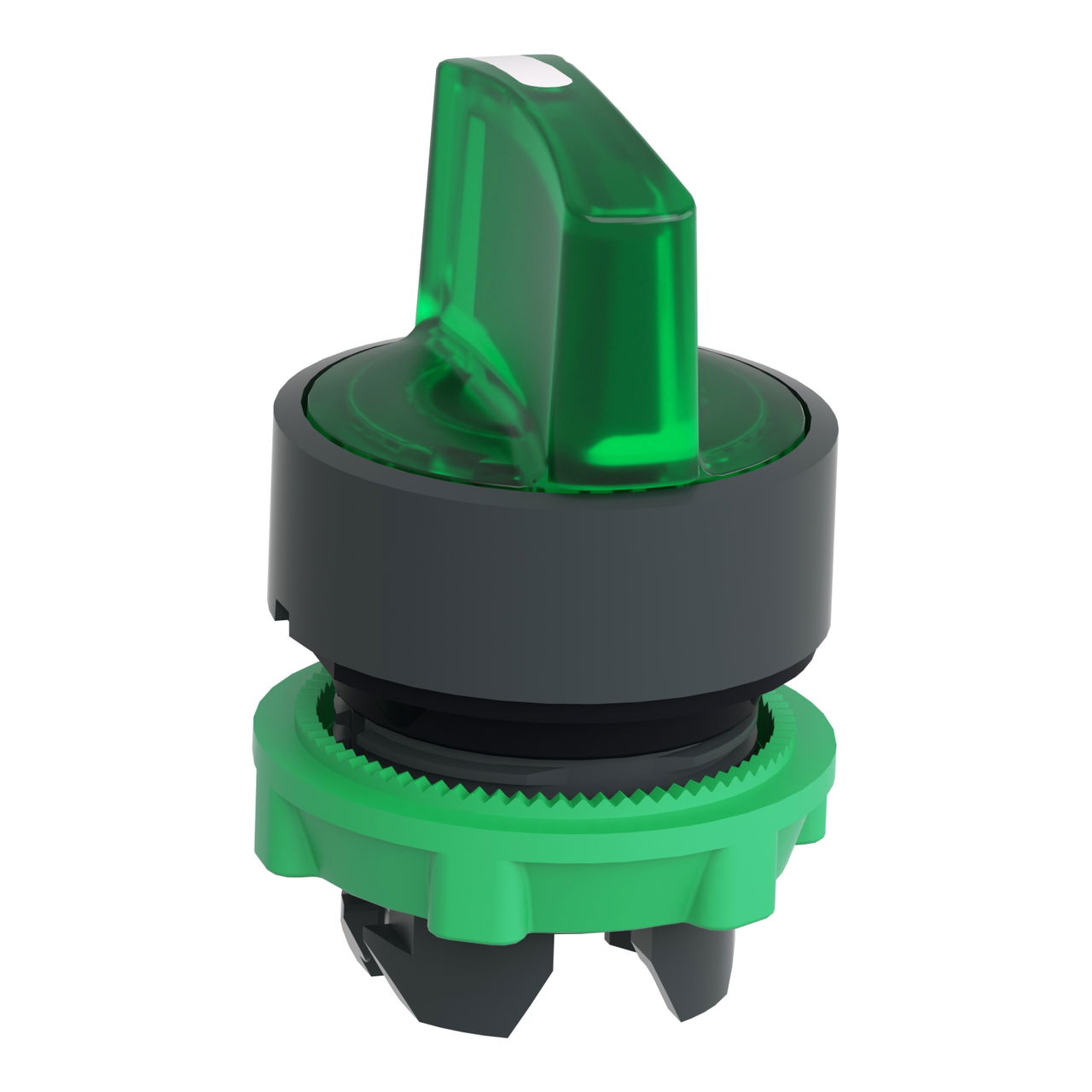 Head for illuminated selector switch, Harmony XB5, grey plastic, green handle, 22mm, universal LED, 3 positions, stay put – Image 3 of 9