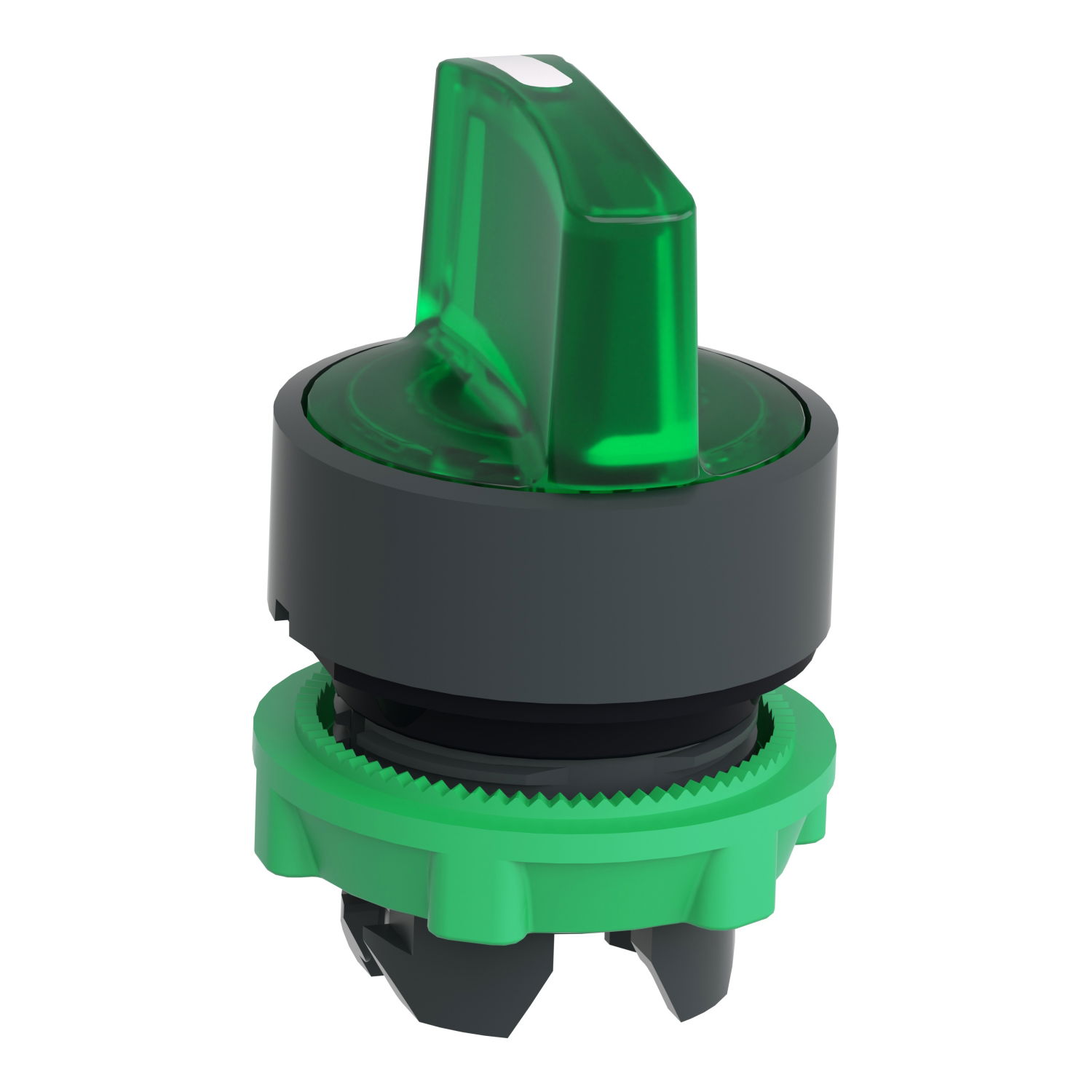 Head for illuminated selector switch, Harmony XB5, grey plastic, green handle, 22mm, universal LED, 3 positions, stay put – Image 3 of 9