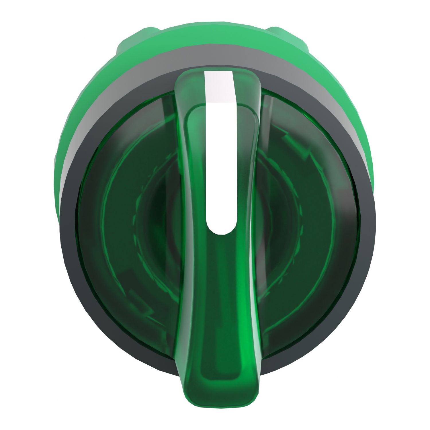 Head for illuminated selector switch, Harmony XB5, grey plastic, green handle, 22mm, universal LED, 3 positions, stay put – Image 4 of 9