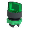 Head for illuminated selector switch, Harmony XB5, Harmony XALF, grey plastic, green handle, 22mm, universal LED, 2 positions
