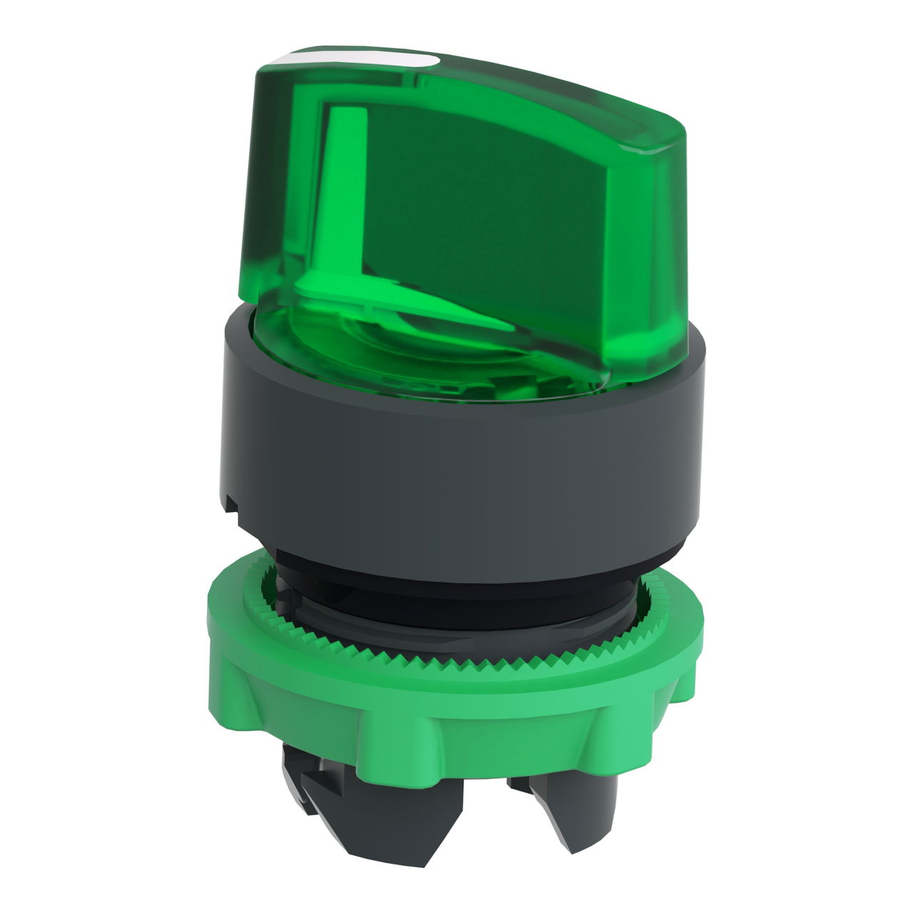 Head for illuminated selector switch, Harmony XB5, Harmony XALF, grey plastic, green handle, 22mm, universal LED, 2 positions – Image 3 of 9