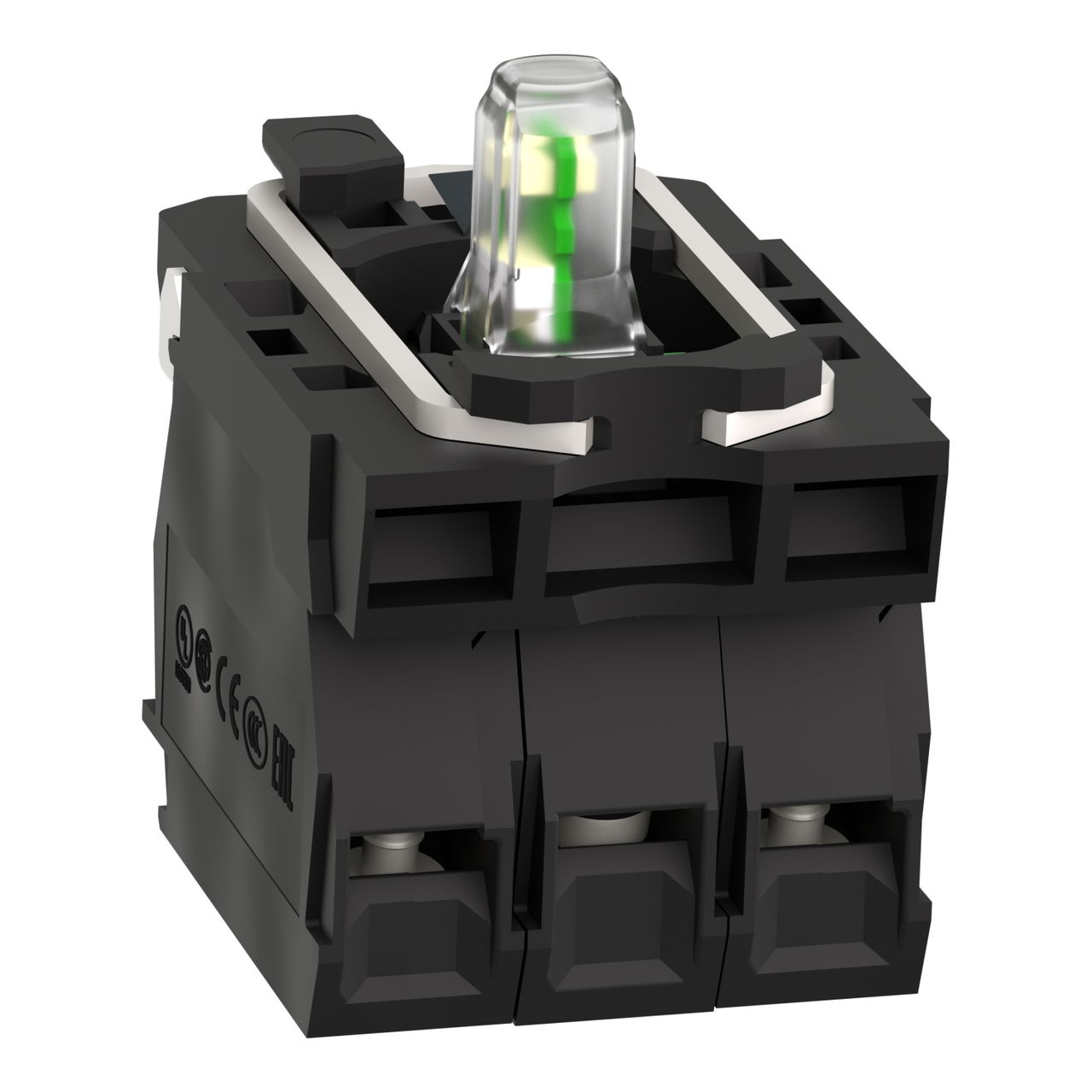 Complete body/contact assembly and light block, Harmony XB5, plastic, universal LED, body/fixing collar, 2NO, 24V AC DC – Image 3 of 9