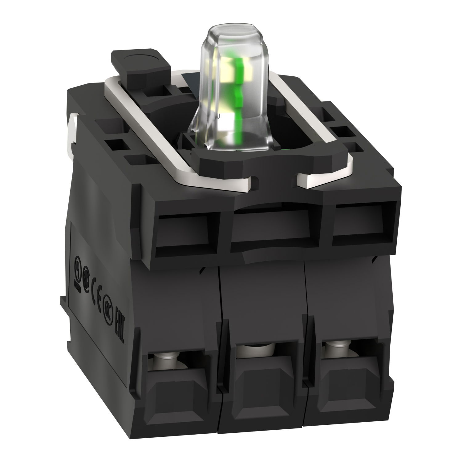 Complete body/contact assembly and light block, Harmony XB5, plastic, universal LED, body/fixing collar, 2NO, 24V AC DC – Image 3 of 9