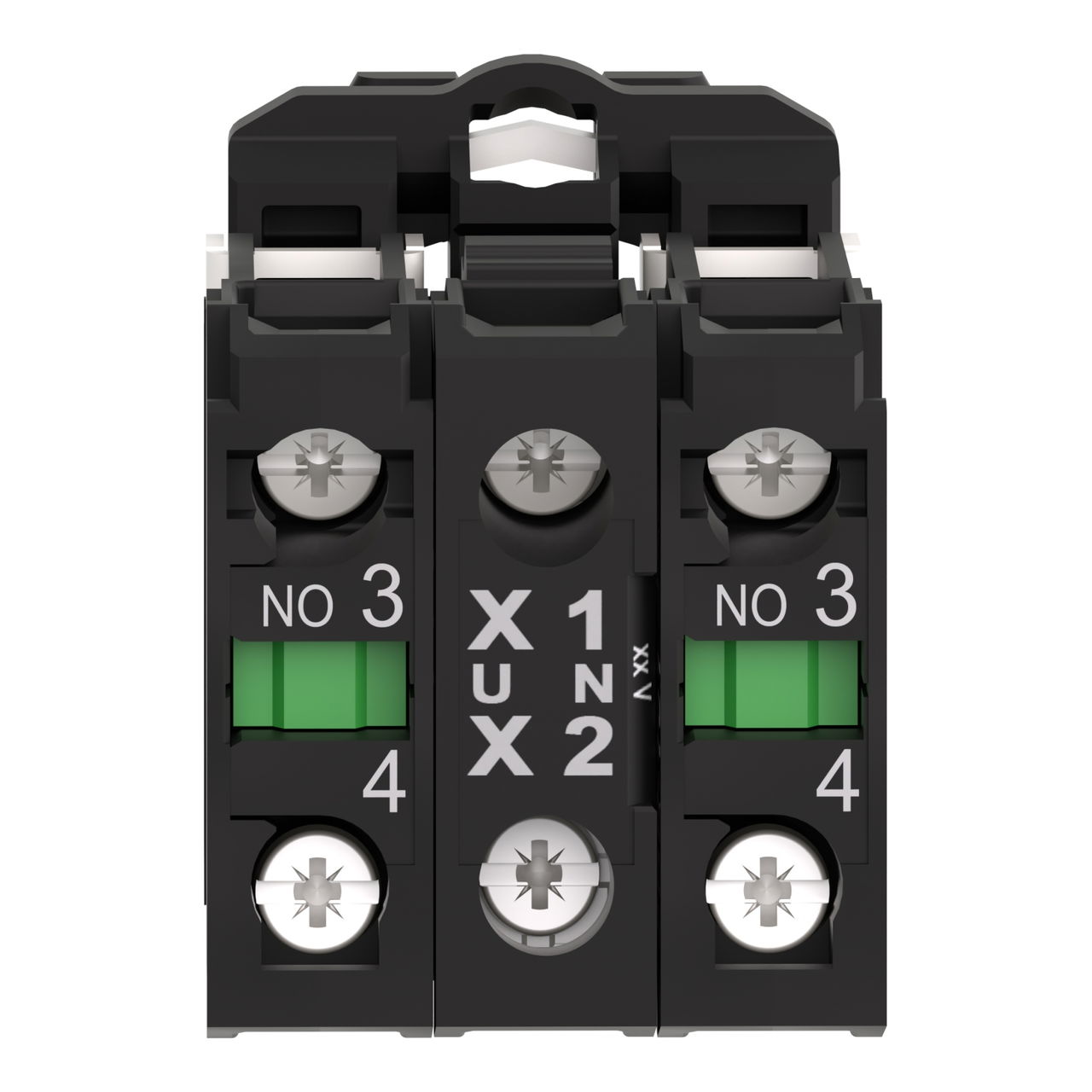 Complete body/contact assembly and light block, Harmony XB5, plastic, universal LED, body/fixing collar, 2NO, 24V AC DC – Image 2 of 9