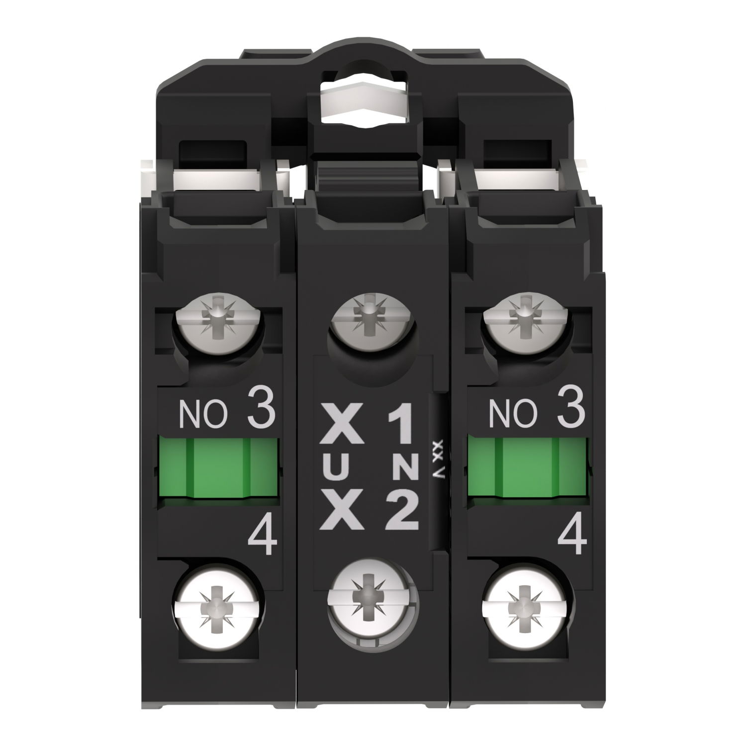 Complete body/contact assembly and light block, Harmony XB5, plastic, universal LED, body/fixing collar, 2NO, 24V AC DC – Image 2 of 9