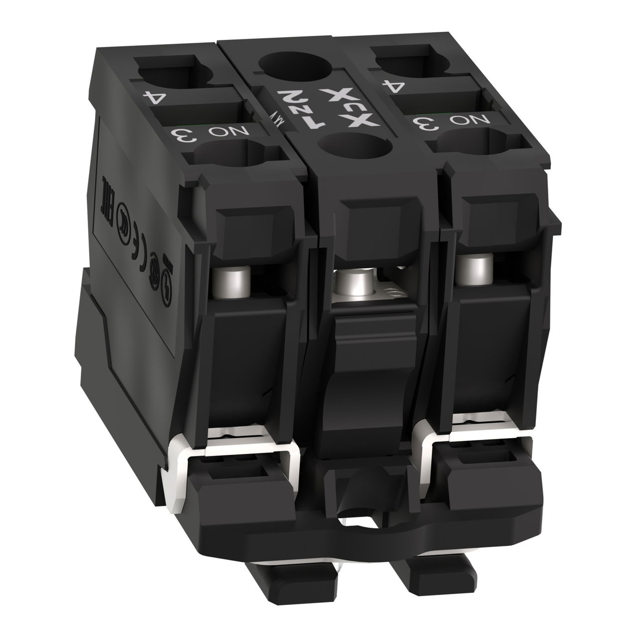 Complete body/contact assembly and light block, Harmony XB5, plastic, universal LED, body/fixing collar, 2NO, 24V AC DC – Image 5 of 9