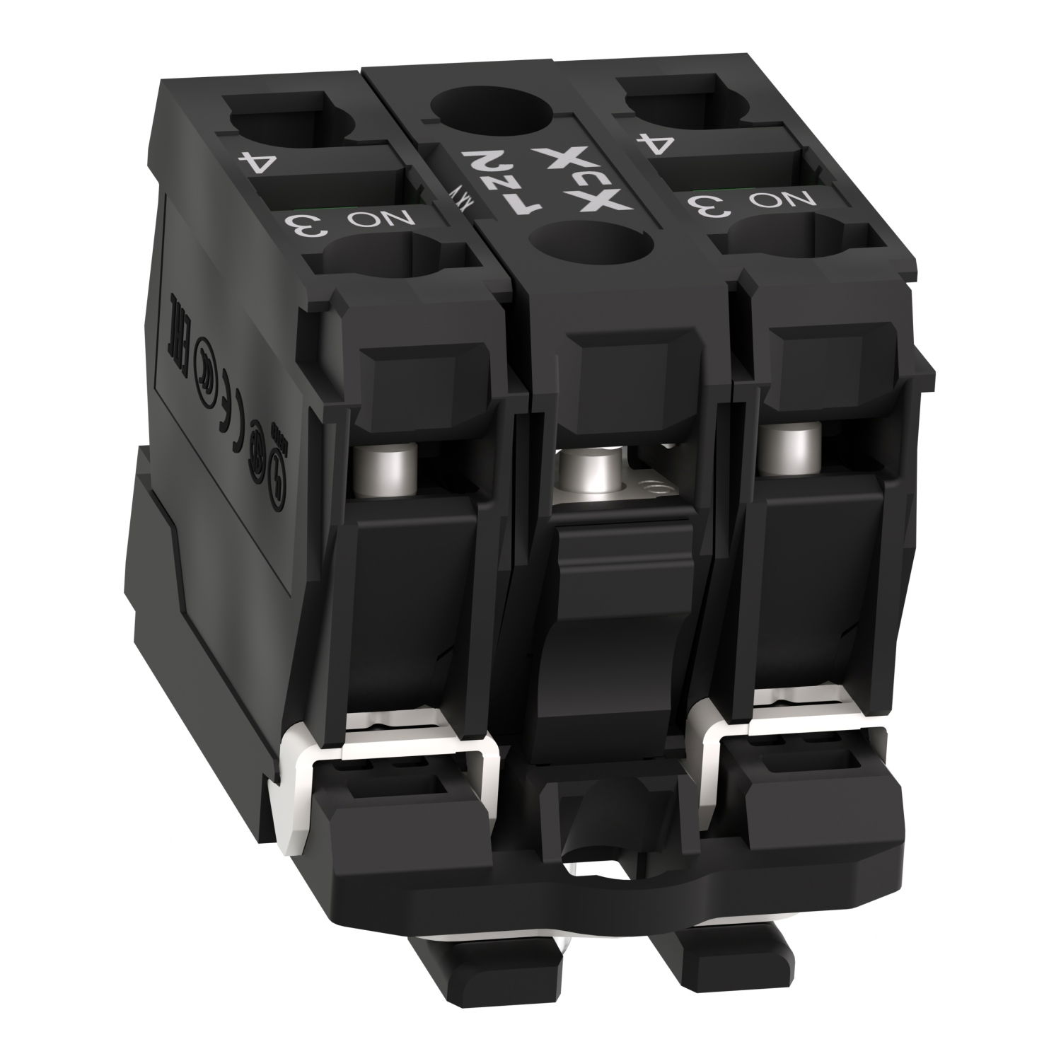 Complete body/contact assembly and light block, Harmony XB5, plastic, universal LED, body/fixing collar, 2NO, 24V AC DC – Image 5 of 9