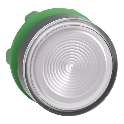 Head for illuminated push button, Harmony XB5, white flush, 22mm, universal LED, spring return, grooved lens, unmarked
