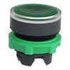 Head for illuminated push button, Harmony XB5, plastic, green flush, 22mm, universal LED, spring return, grooved lens