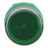 Head for illuminated push button, Harmony XB5, plastic, green flush, 22mm, universal LED, spring return, grooved lens
