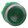 Head for illuminated push button, Harmony XB5, plastic, green flush, 22mm, universal LED, spring return, grooved lens