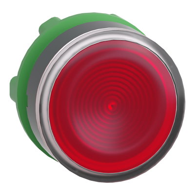 Head for illuminated push button, Harmony XB5, red flush, 22mm, universal LED, spring return, grooved lens, unmarked