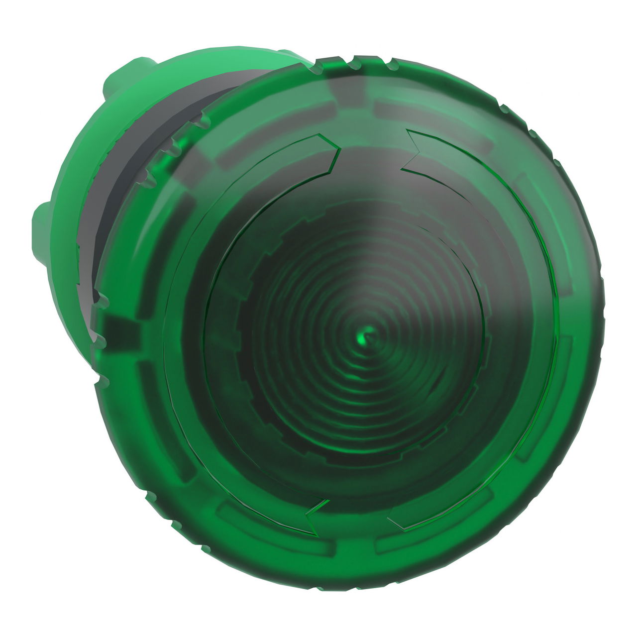 Head for illuminated push button, Harmony XB5, plastic, green mushroom 40mm, 22mm, latching turn to release, clear boot