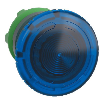 Head for illuminated push button, Harmony XB5, plastic, blue mushroom 40mm, 22mm, latching turn to release, clear boot