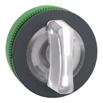 Head for illuminated selector switch, Harmony XB5, plastic, white handle, universal LED, 3 positions, left to center