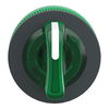 Head for illuminated selector switch, Harmony XB5, plastic, green handle, universal LED, 3 positions, right to center