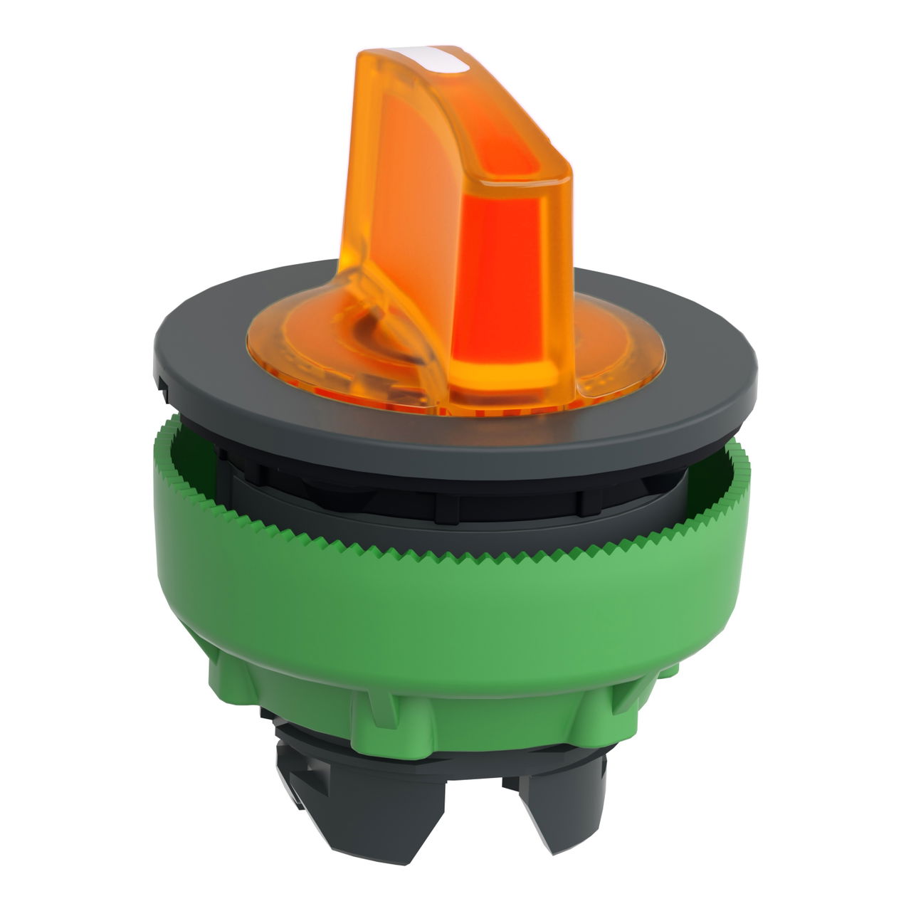 Head for illuminated selector switch, Harmony XB5, plastic, orange handle, universal LED, 3 positions, to center – Image 3 of 7