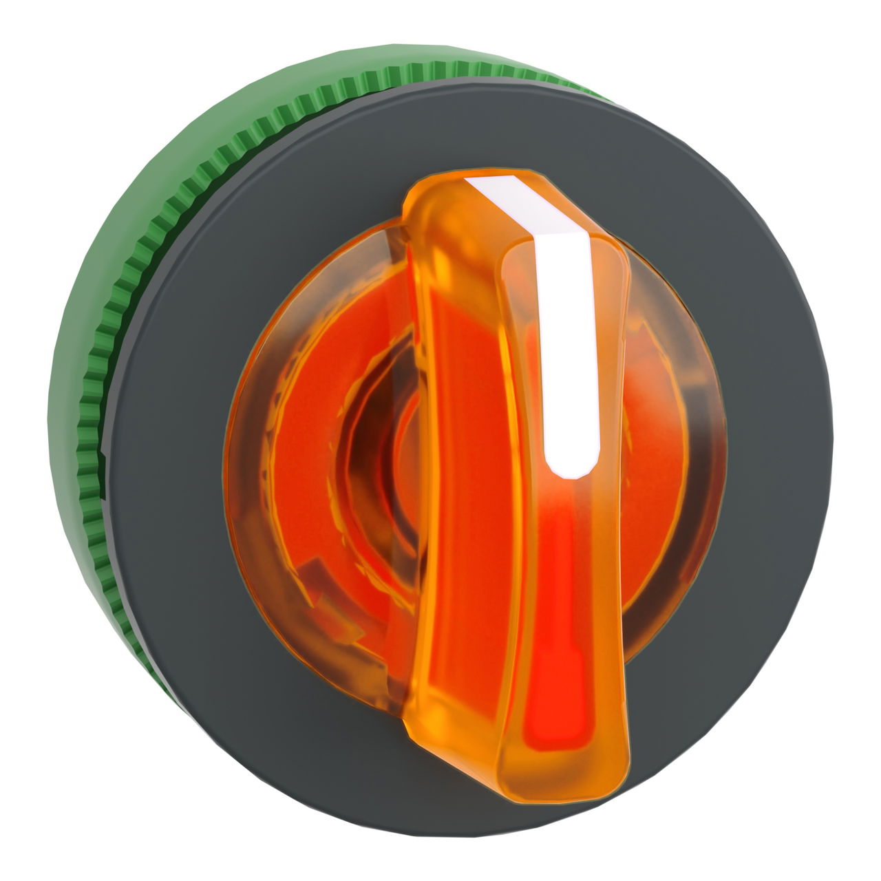 Head for illuminated selector switch, Harmony XB5, plastic, orange handle, universal LED, 3 positions, to center