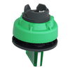 Head for illuminated selector switch, Harmony XB5, plastic, green handle, universal LED, 3 positions, right to center