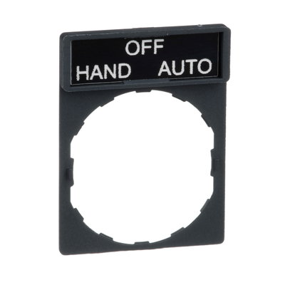 Legend holder 30 x 40 mm with legend 8 x 27 mm with marking HAND-OFF-AUTO