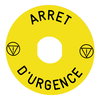 Schild, rund Ø 90, für Not-Halt/Not-Aus-Drucktaster, gelb, ARRET D'URGENCE