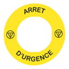 Legend holder Ø60 for emergency stop, plastic, yellow, for padlocking, marked ARRET D'URGENCE