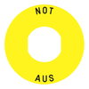 Schild Ø60 für Not-Halt/Not-Aus-Taster, NOT-AUS/Logo ISO13850