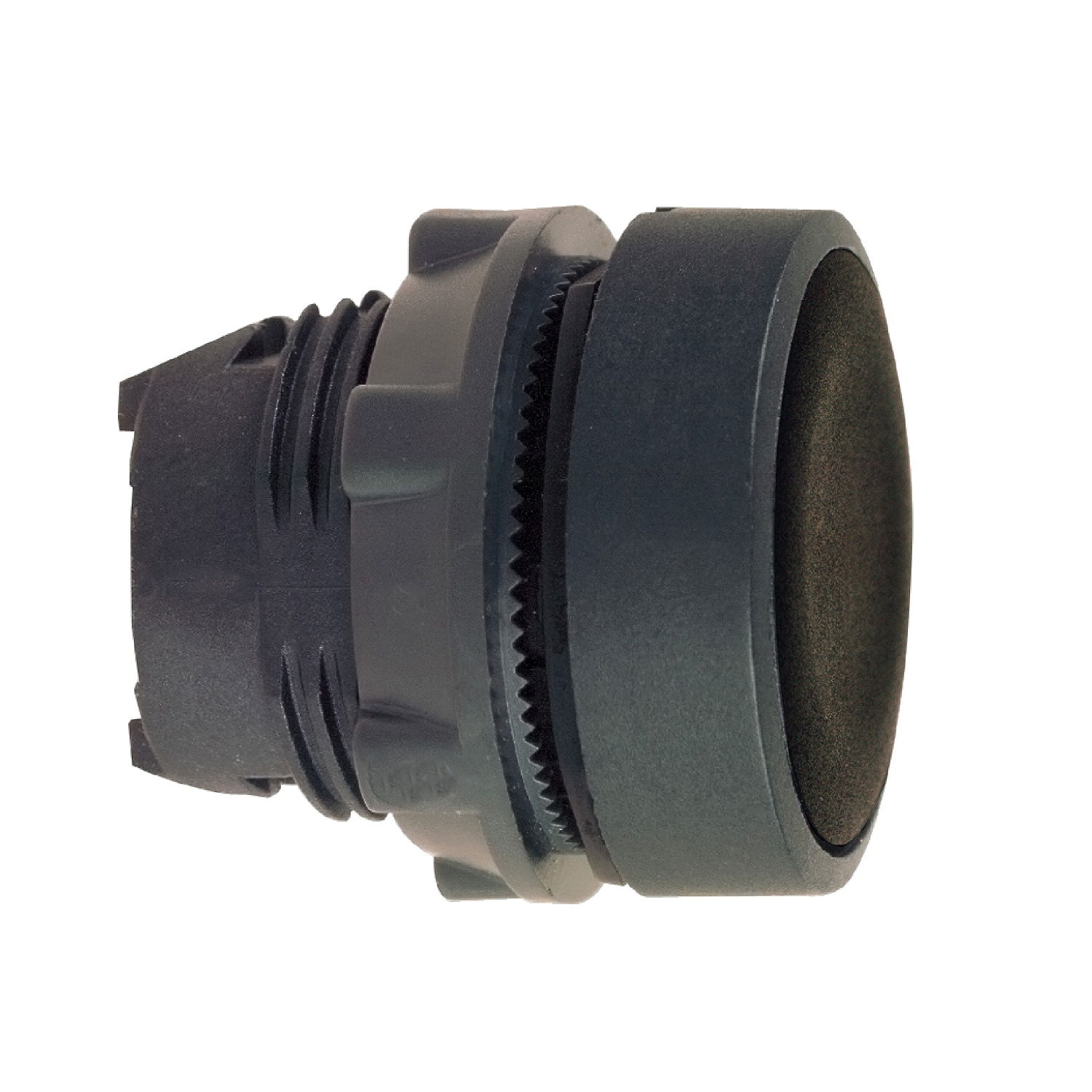 Push button head, plastic, flush, black, Ø22, spring return, unmarked