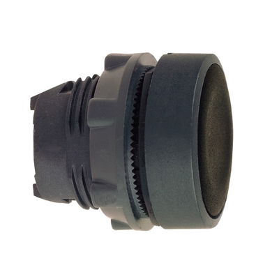 Push button head, plastic, flush, black, Ø22, spring return, unmarked