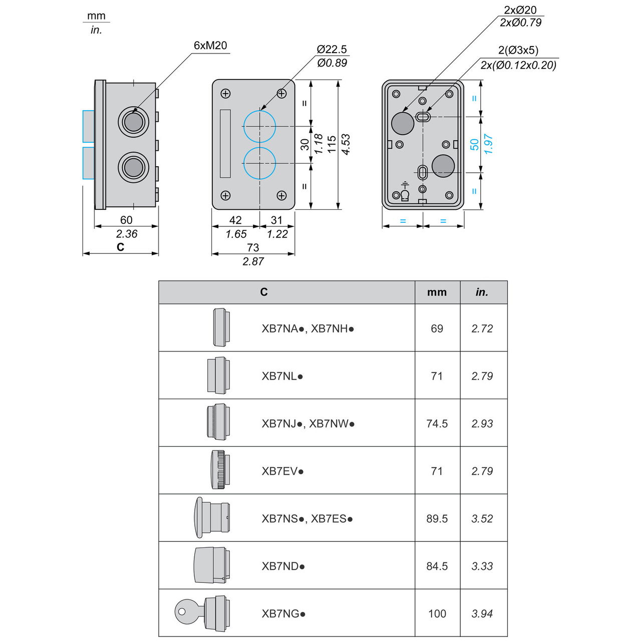 Control station XAL-E - white pushbutton 1 NO + black pusbutton 1 NO – Image 6 of 6