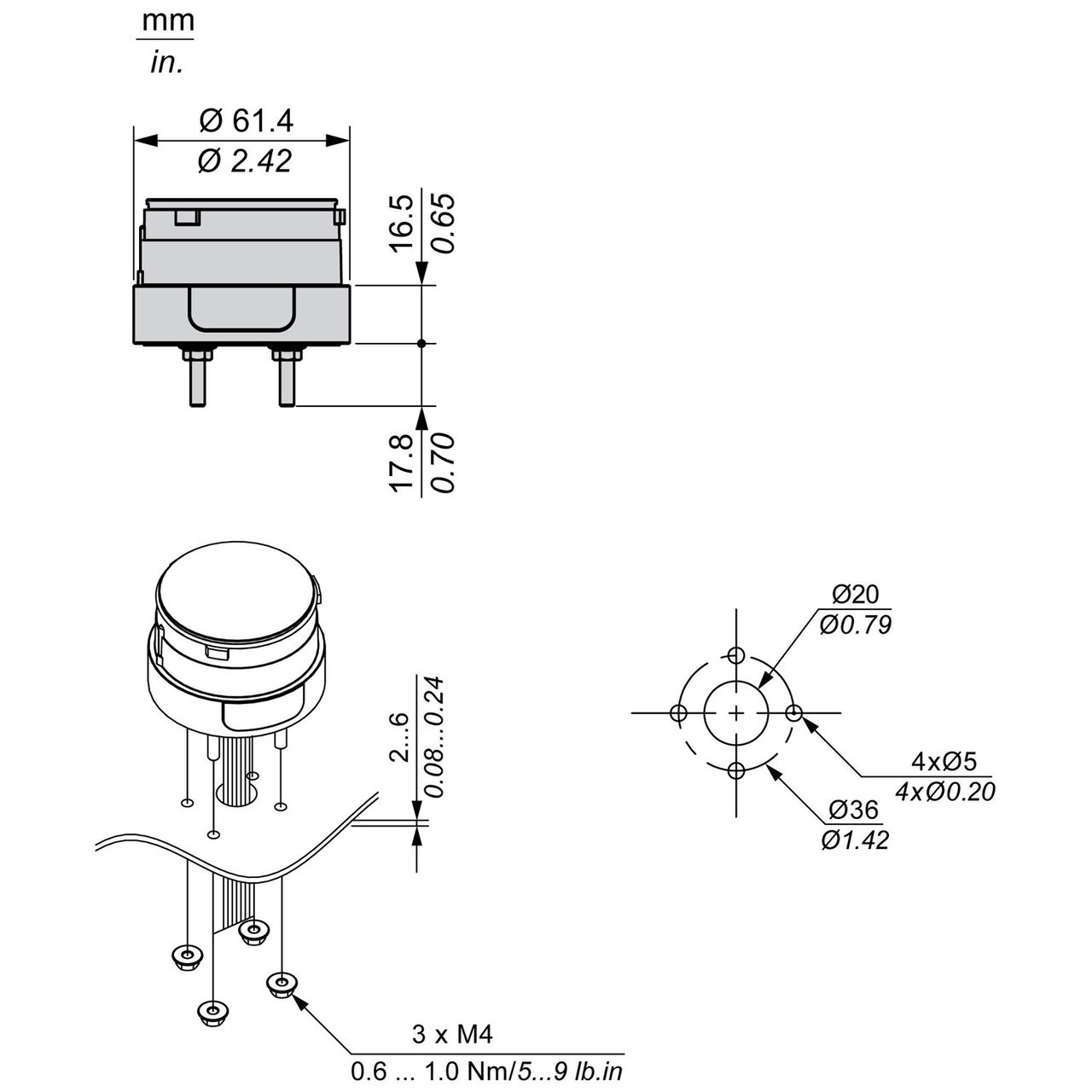 Fixing unit for modular tower lights, black, Ø60, 4 pins direct mounting – Image 5 of 7